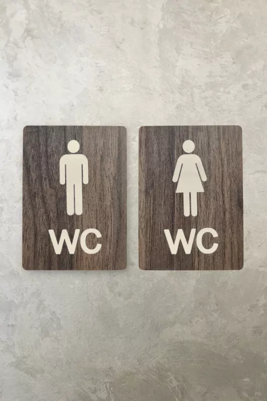 Kadın-Erkek WC Yönlendirme Levhası- İkili Set - Tesbih Ahşap