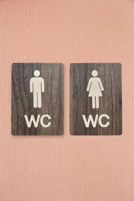Kadın-Erkek WC Yönlendirme Levhası- İkili Set - Tesbih Ahşap
