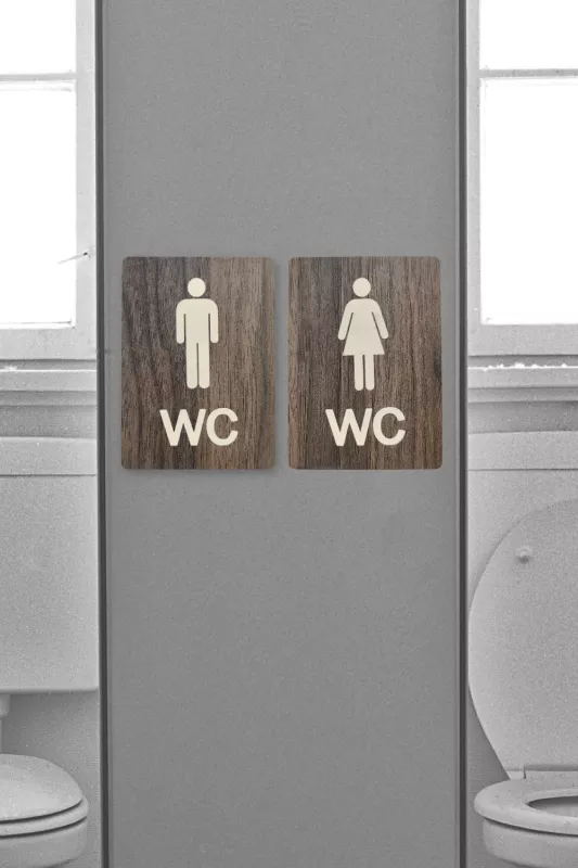 Kadın-Erkek WC Yönlendirme Levhası- İkili Set - Tesbih Ahşap