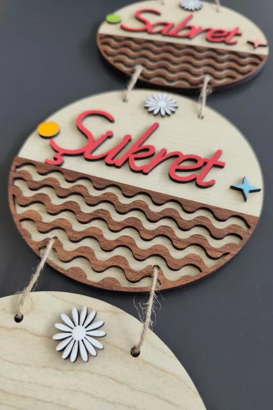 Sabret Şükret Dua Et 2D Mdf Lazer Kesim Akçaağaç Ceviz Kapı ve Duvar Süsü