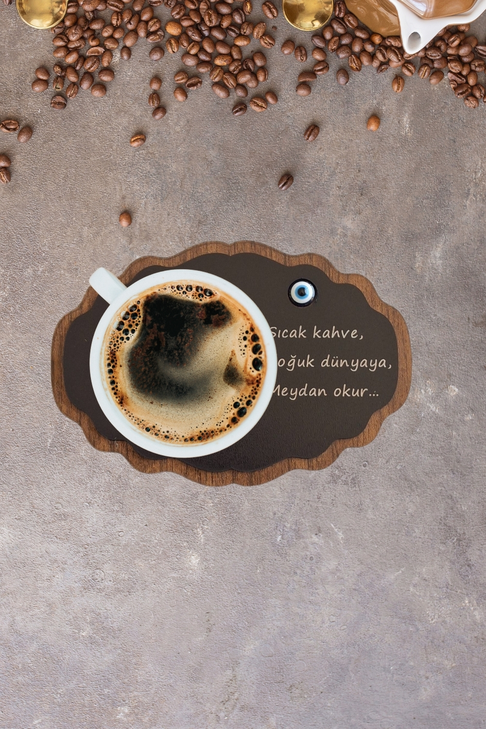 Kutaydan Nazar Boncuklu 6 Parça Ahşap Lazer Kesim Bardak ve Kahve Altlığı