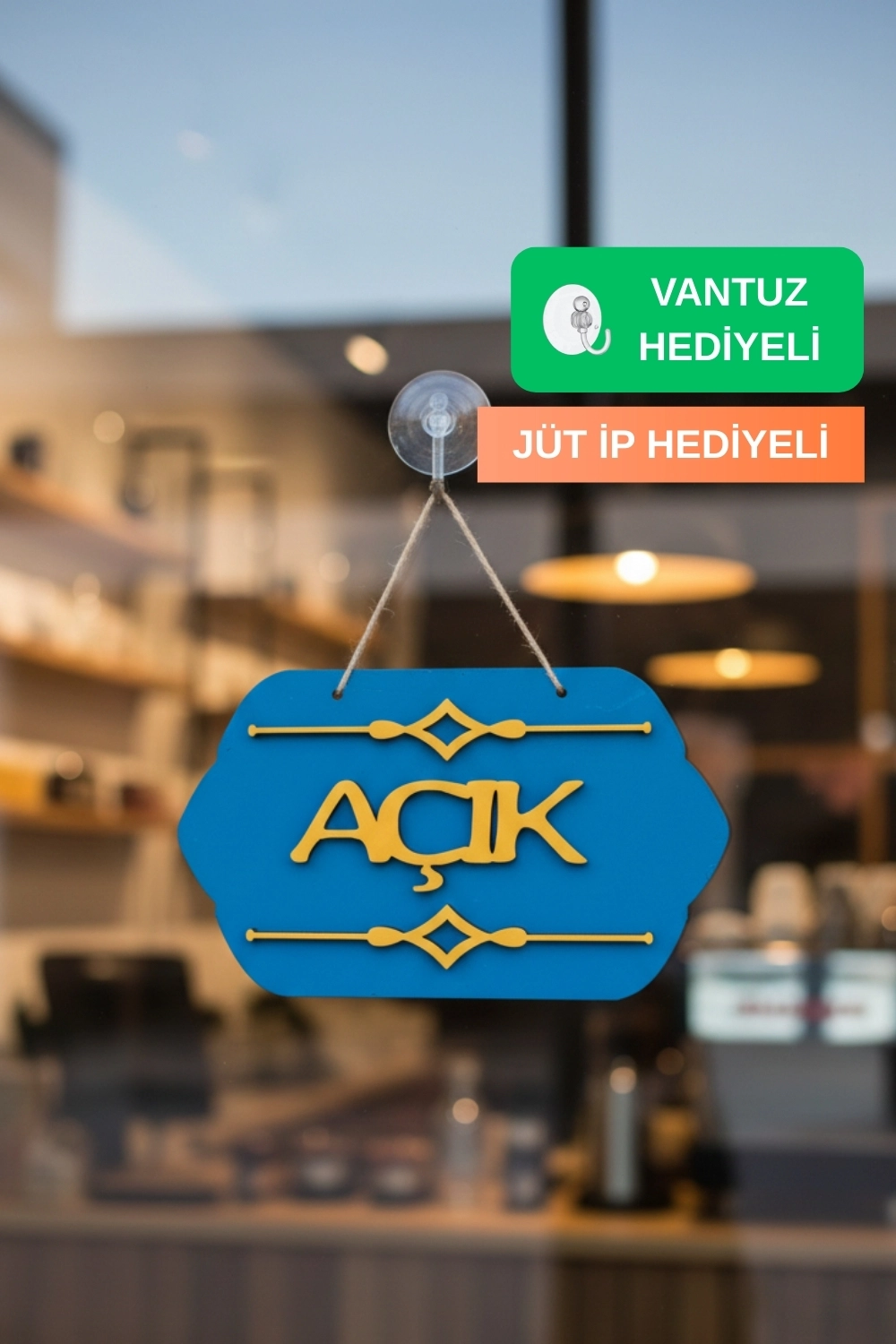 Turkuaz Ahşap Butik Açık/Kapalı Tabelası - Akrilik Boyalı Özel Tasarım