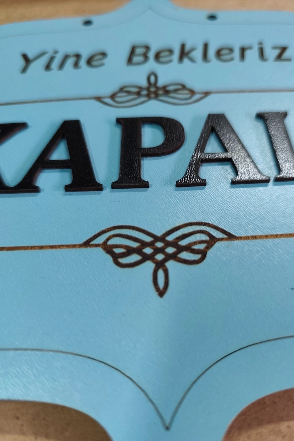Ahşap Dekoratif Kesim Açık-Kapalı Yazısı - Açık Mavi