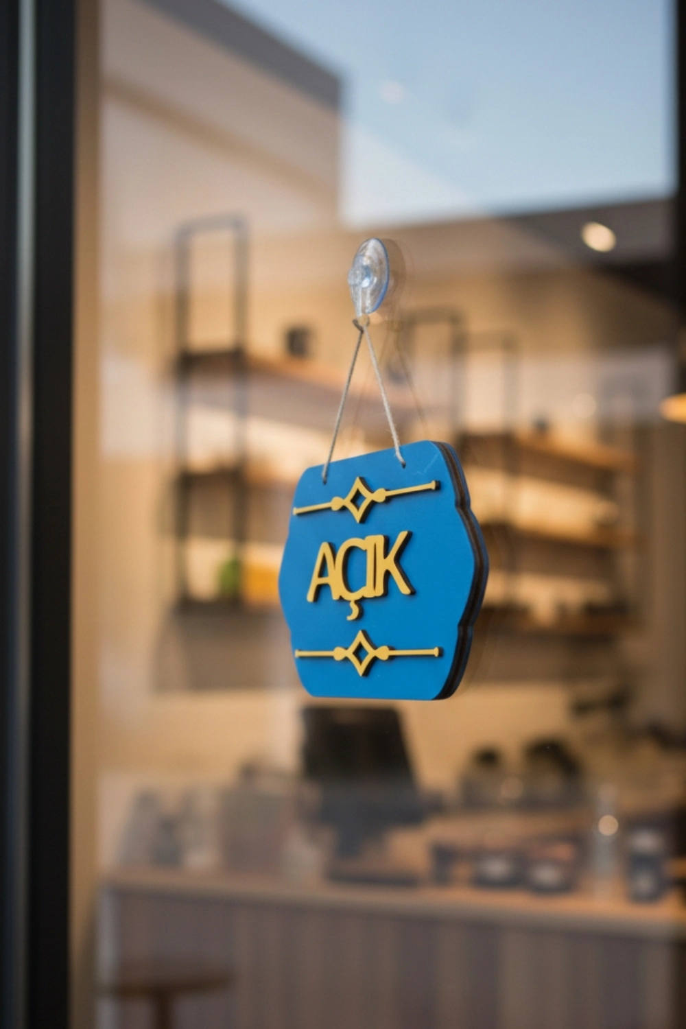 Turkuaz Ahşap Butik Açık/Kapalı Tabelası - Akrilik Boyalı Özel Tasarım