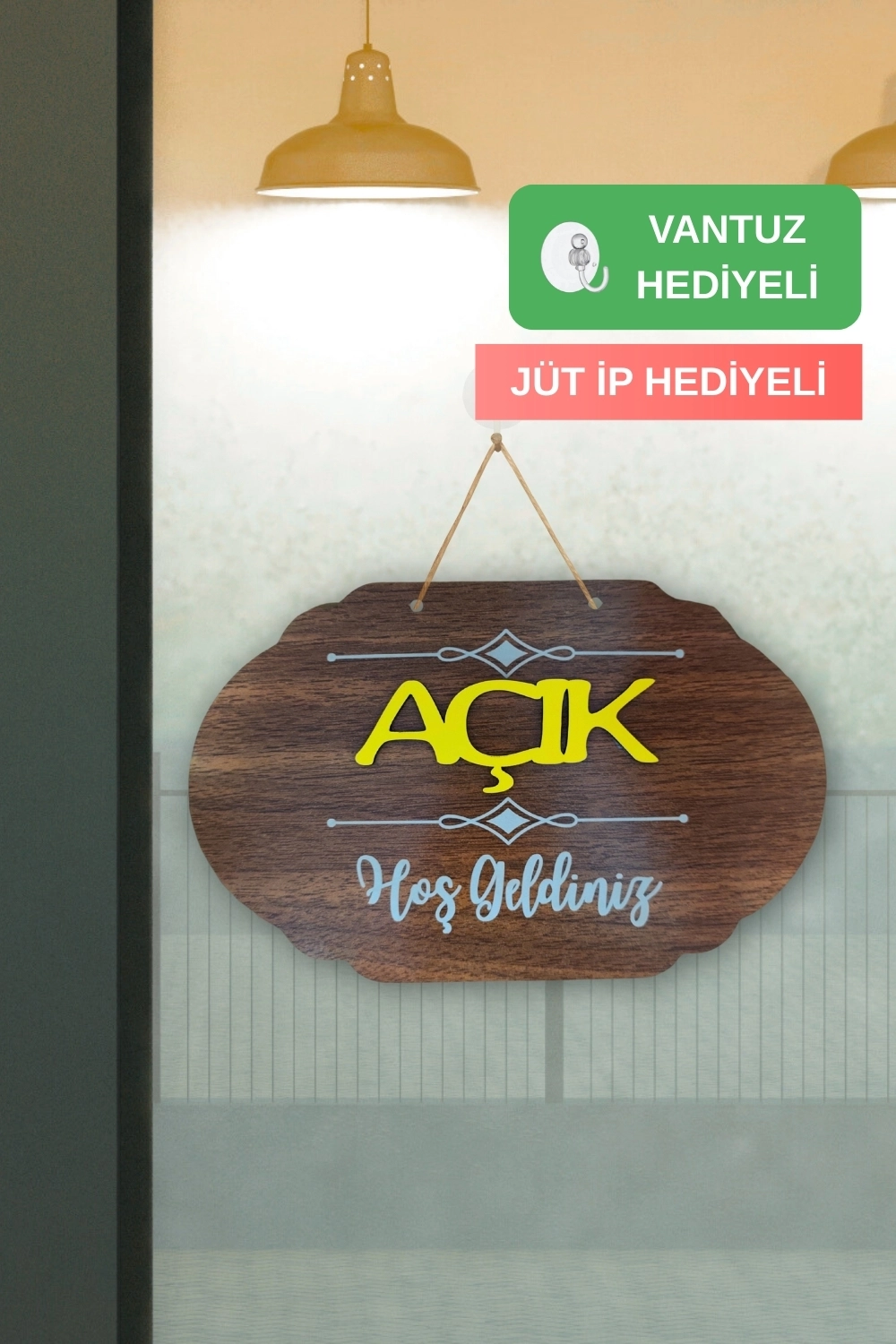 Dekoratif Ahşap Çift Taraflı 2D Açık-Kapalı Yazısı - Ceviz