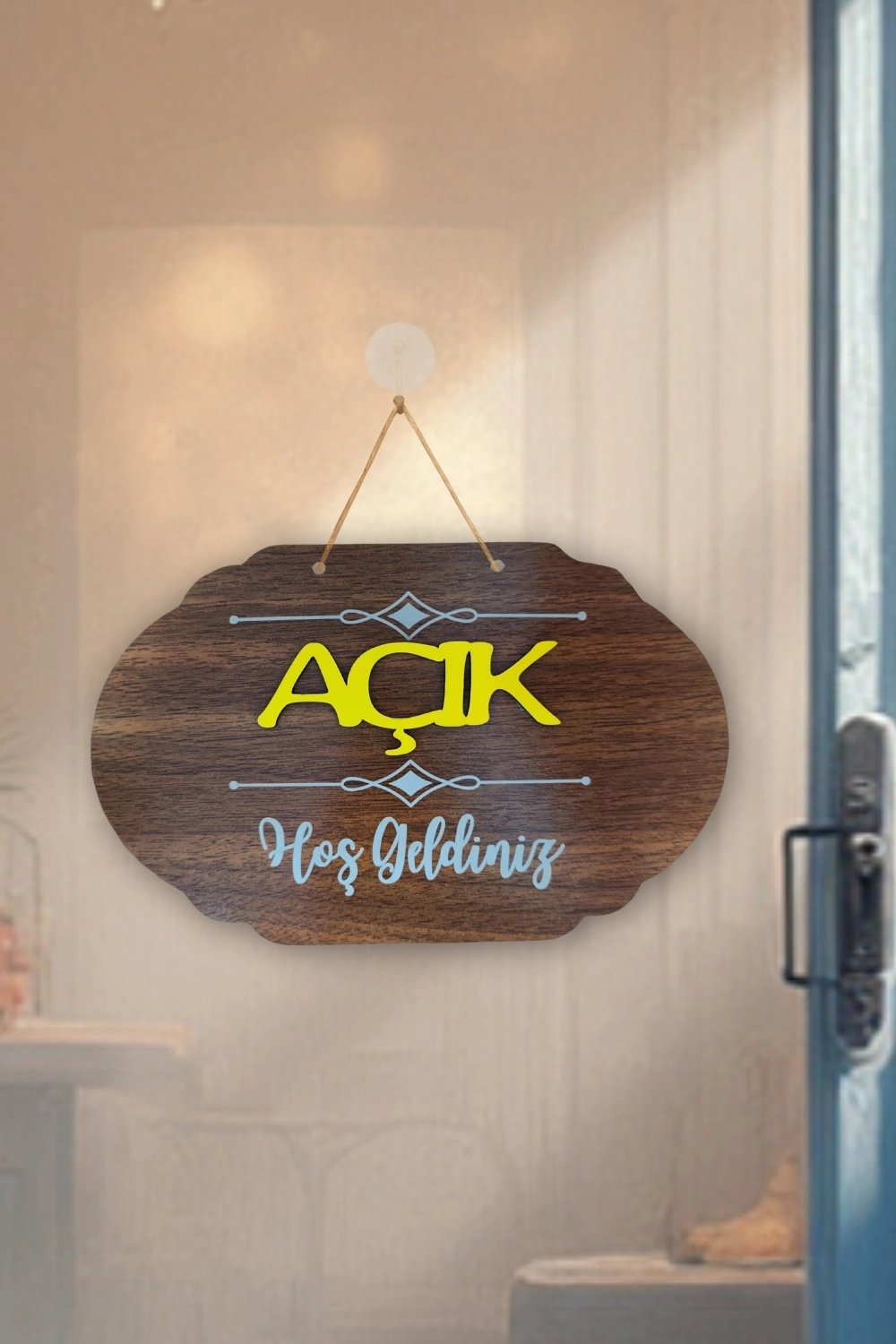 Dekoratif Ahşap Çift Taraflı 2D Açık-Kapalı Yazısı - Ceviz