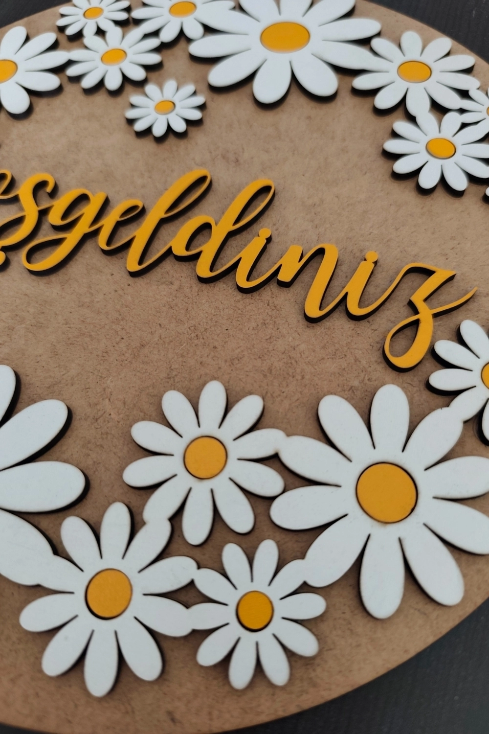 Dekoratif Haşgeldiniz Papatya Motifli Desenli Kapı ve Duvar Süsü