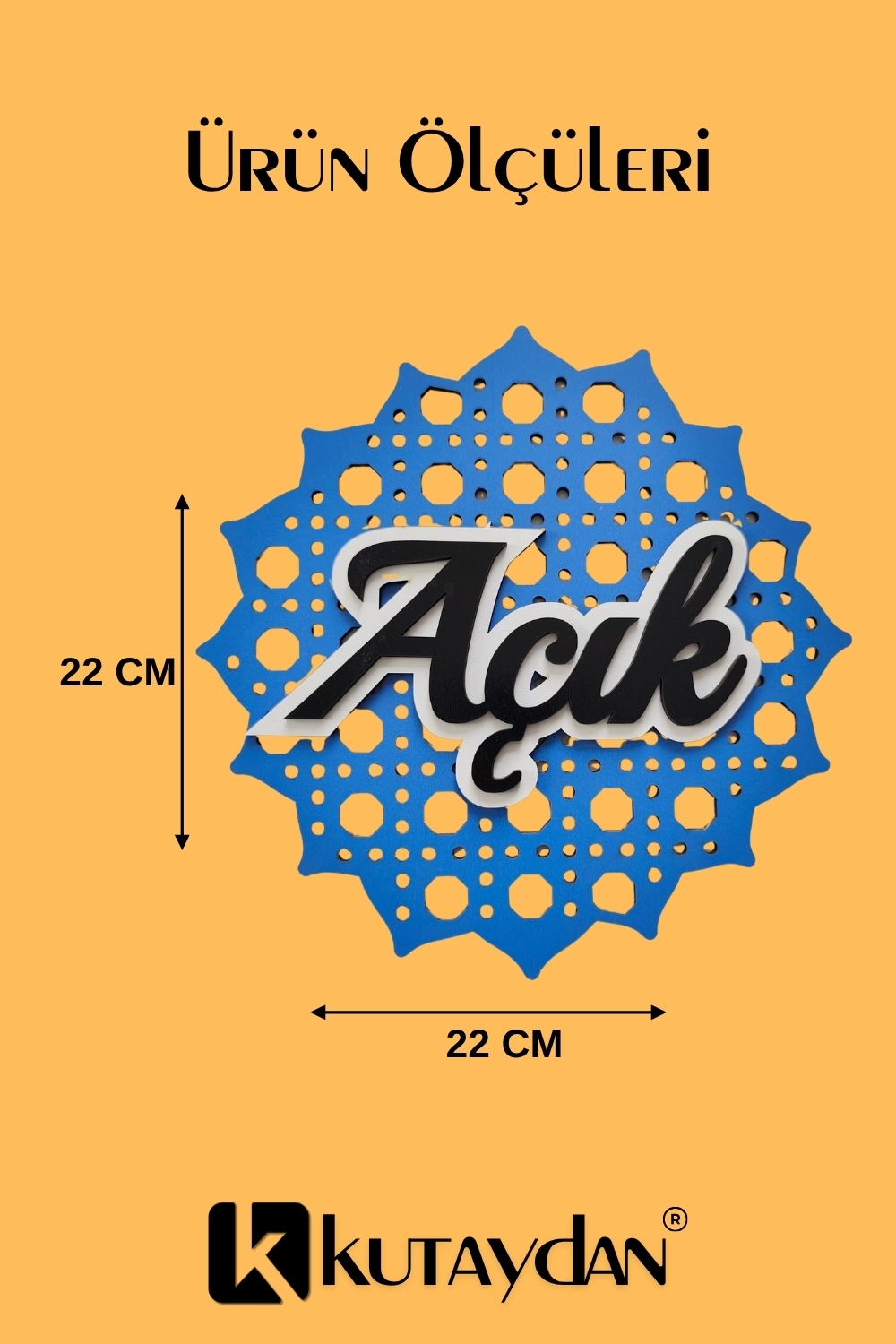 Hazeran Günebakan Desenli 5D Modern Açık/Kapalı Tabelası  - Ceviz