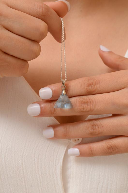 Swarovski® 6628 Xilion Triangle Aquamarine 925 Ayar Gümüş Kolye