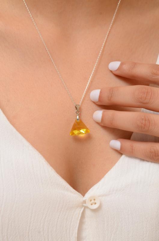 Swarovski® 6628 Xilion Triangle Citrine 925 Ayar Gümüş Kolye
