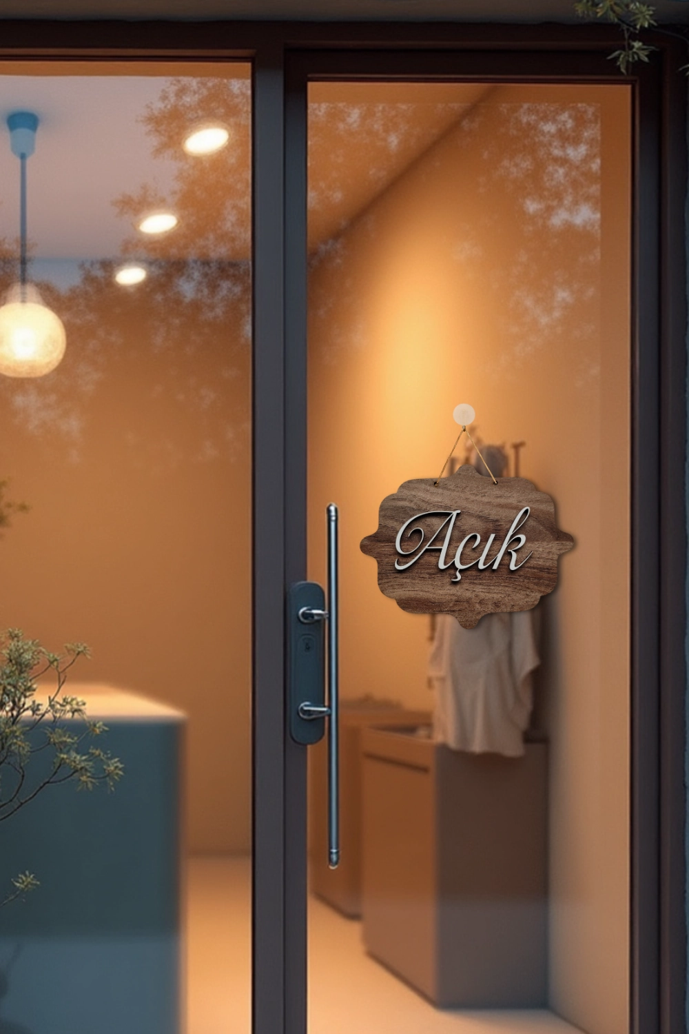 Ahşap Dekoratif Kesim Hattat Fontlu Açık-Kapalı Yazısı