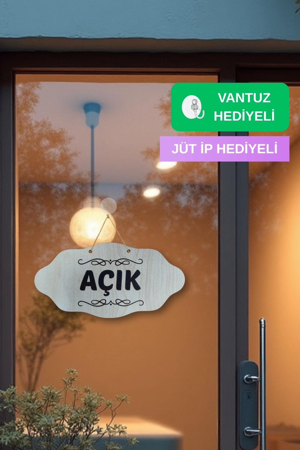 Dekoratif AÇIK-KAPALI Tabelası – Jüt İp ve Vantuz Hediyeli - Akçaağaç