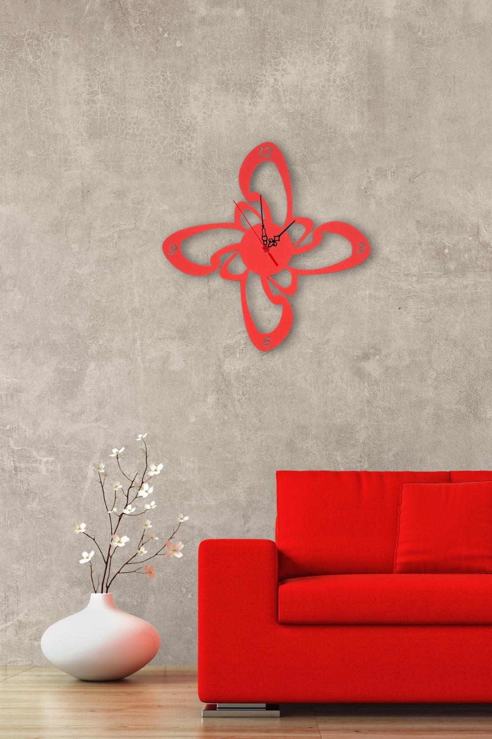 Kutaydan Şekilli Birinci Sınıf Lazer Kesim Mdf Duvar Saati - Kırmızı