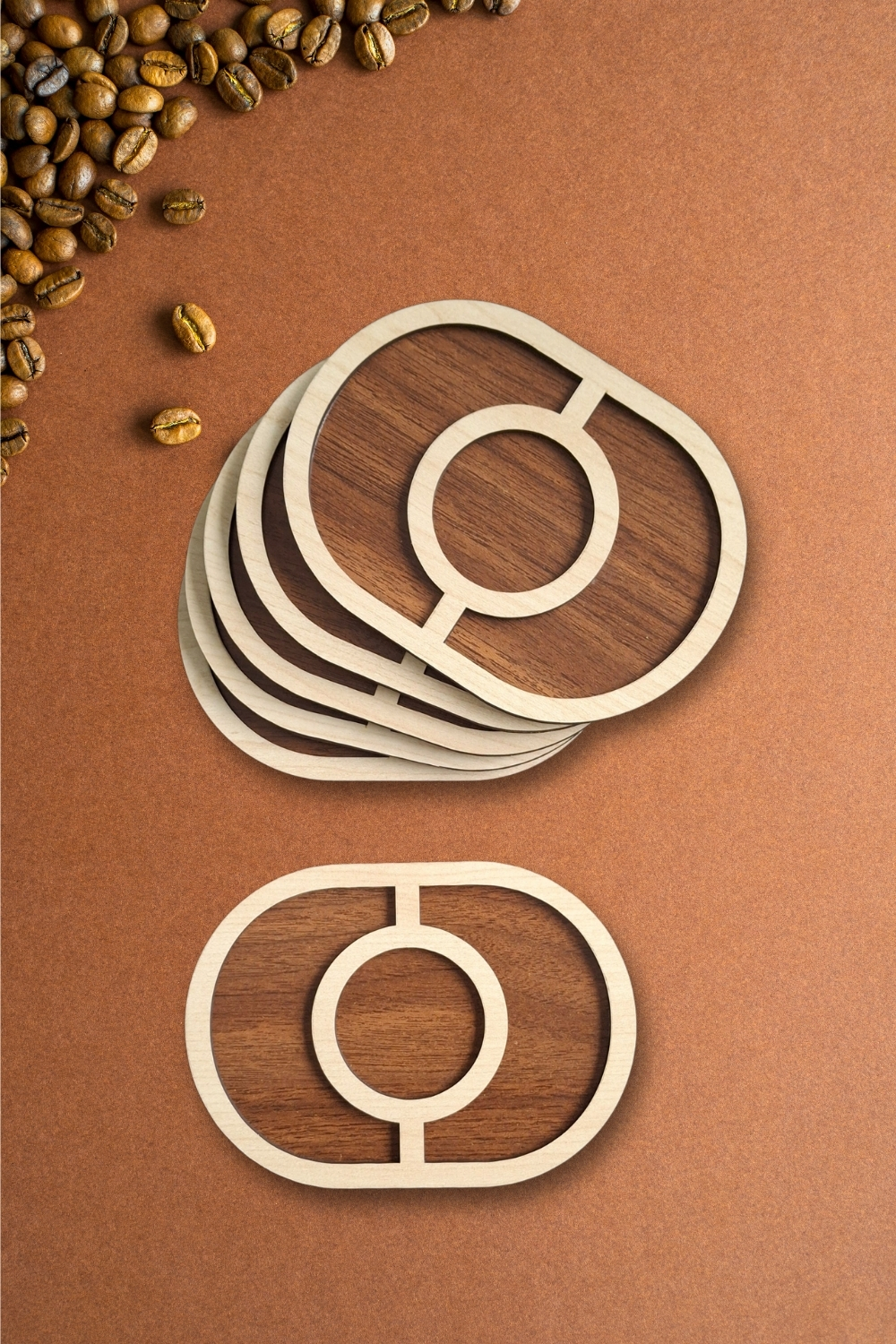 Kutaydan 6 Parça Ahşap Lazer Kesim Bardak ve Kahve Altlığı