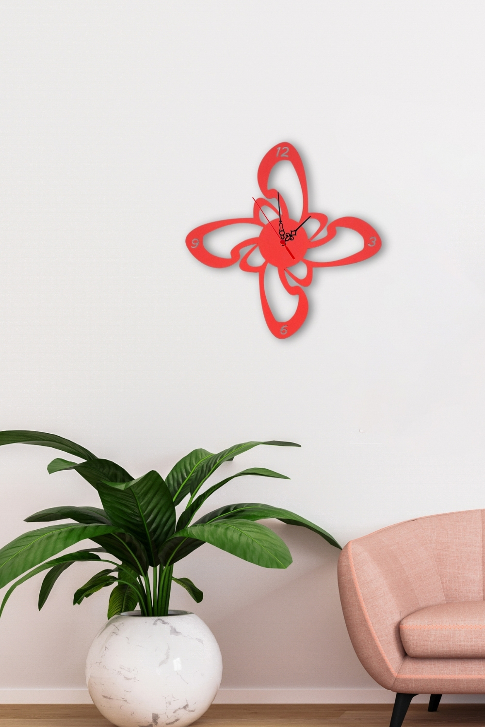 Kutaydan Şekilli Birinci Sınıf Lazer Kesim Mdf Duvar Saati - Kırmızı