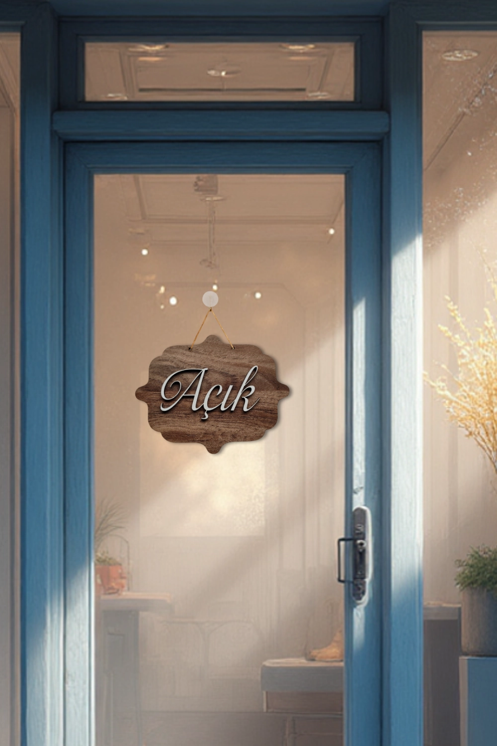 Ahşap Dekoratif Kesim Hattat Fontlu Açık-Kapalı Yazısı