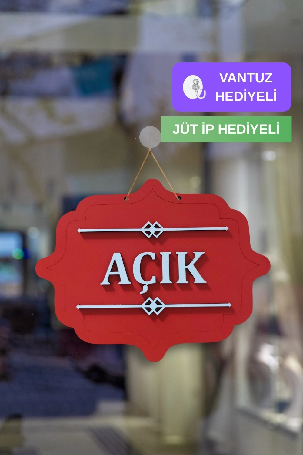 Ahşap Dekoratif Kesim Açık-Kapalı Yazısı -Kırmızı