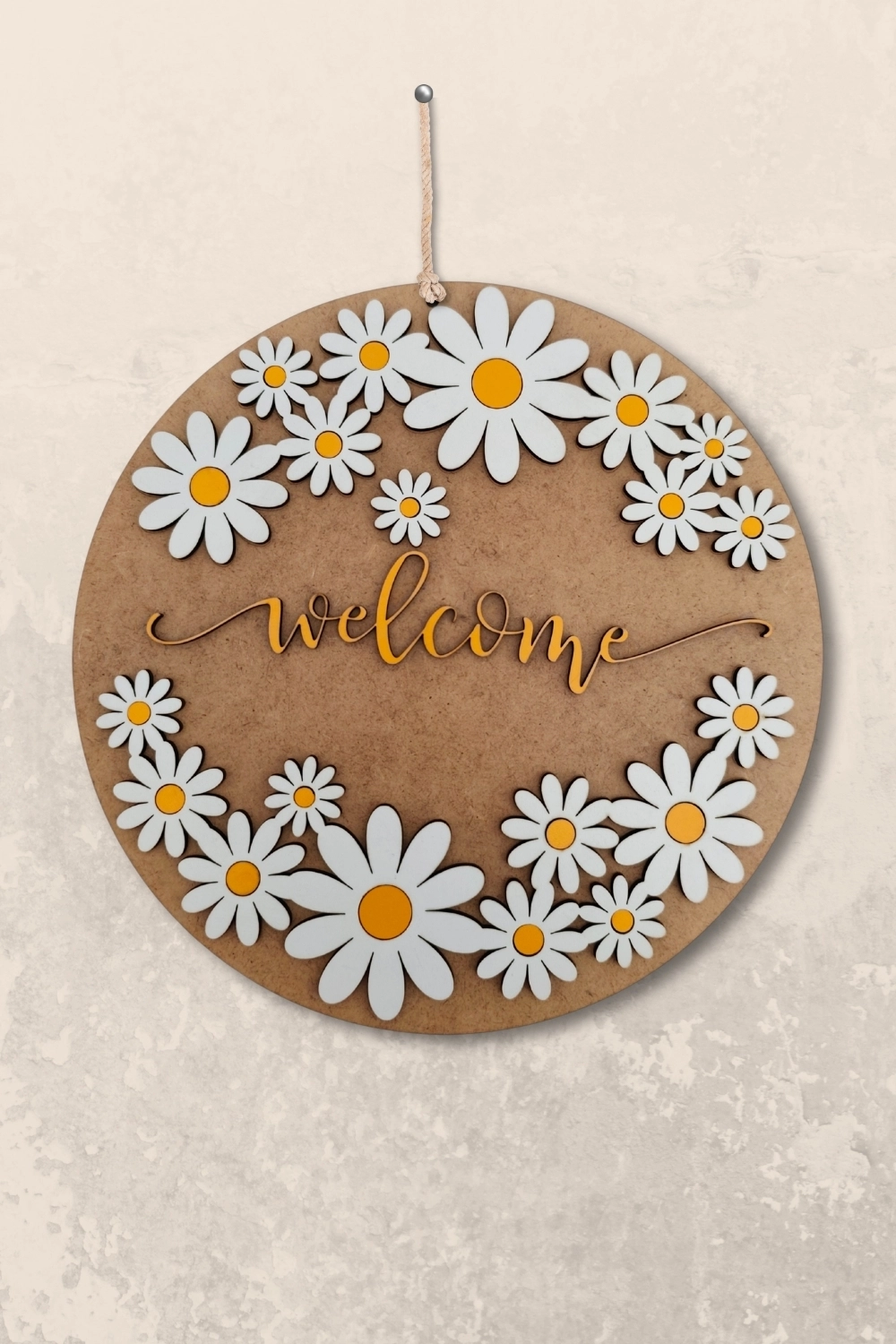 Dekoratif Welcome Yazılı Papatya Motifli Kapı ve Duvar Süsü