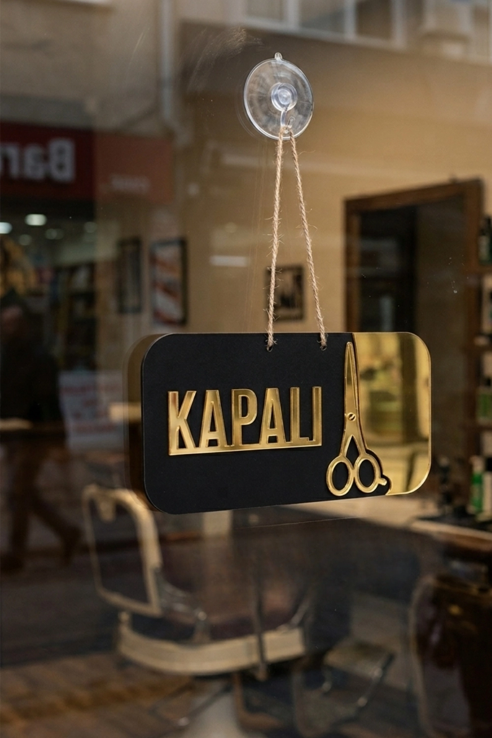 Ahşap Üzeri Gold Aynalı Pleksi Açık-Kapalı Terzi ve Kuaför Tabelası