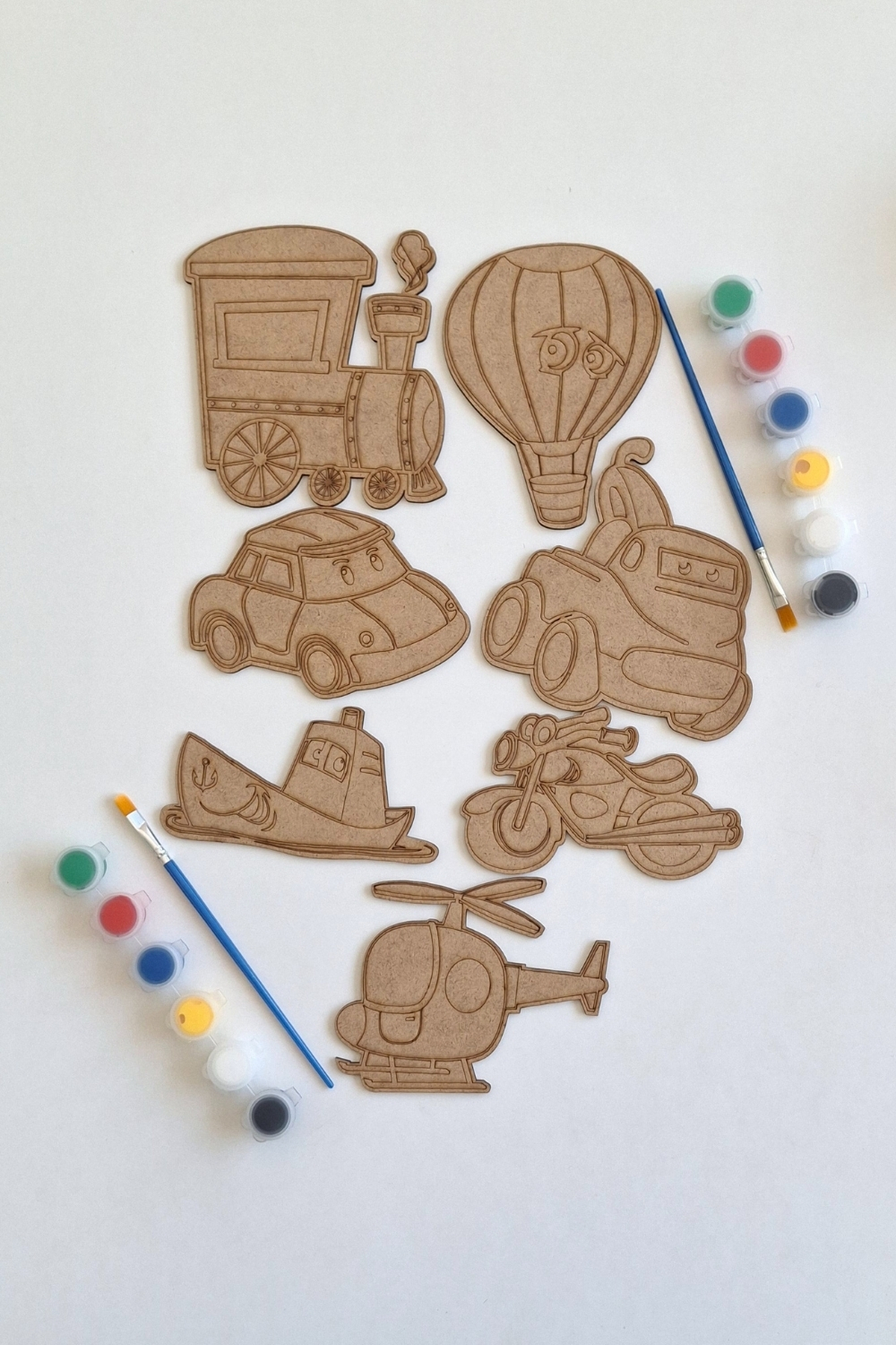 Boya, Eğlen, Keşfet - Çocuklar İçin Eğitici Taşıtlar 7 Parça Ahşap Boyama Seti