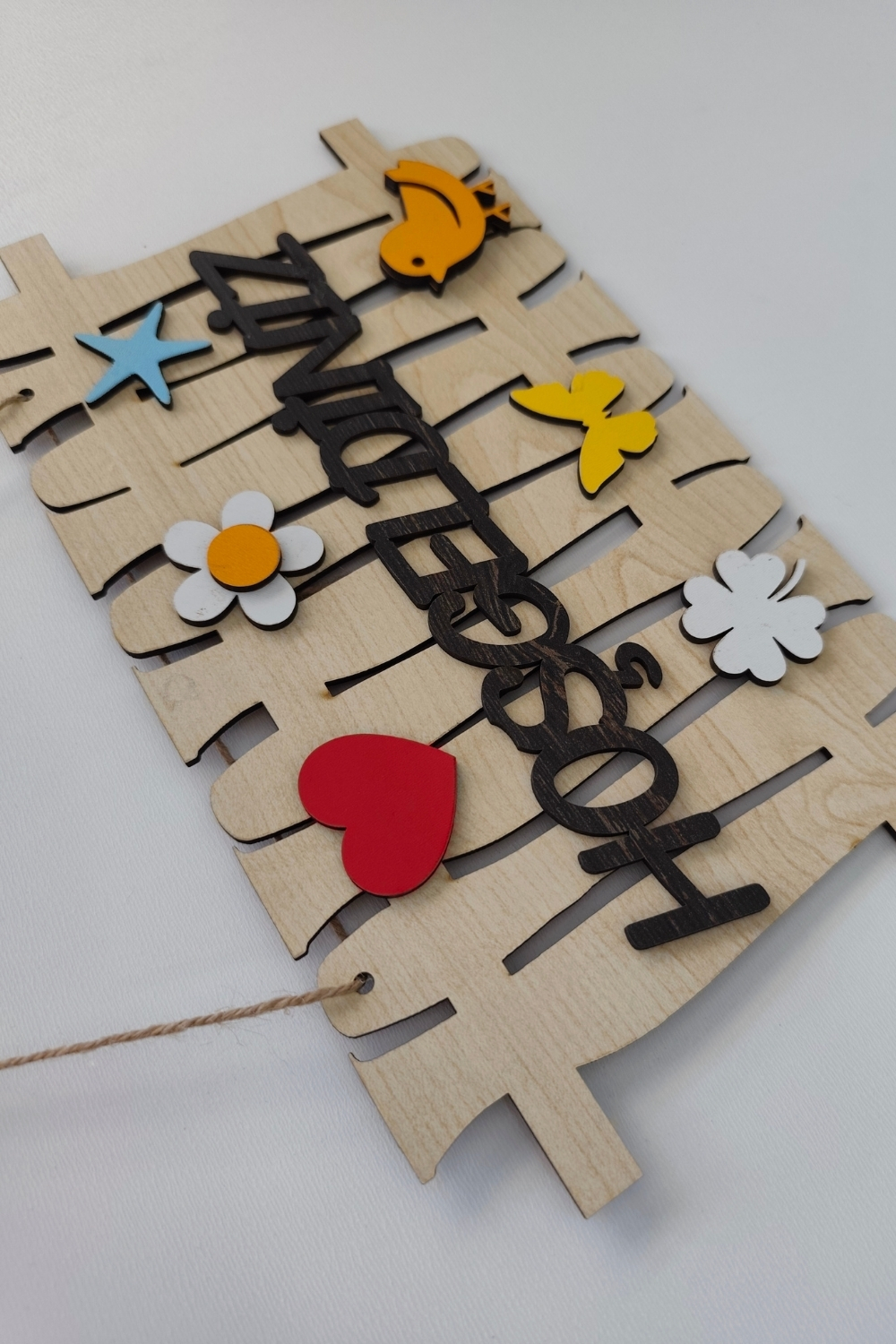 Hoşgeldiniz Yazılı Bahçe Çiti Mdf Lazer Kesim Kapı ve Duvar Süsü - Akçaağaç Ahşap