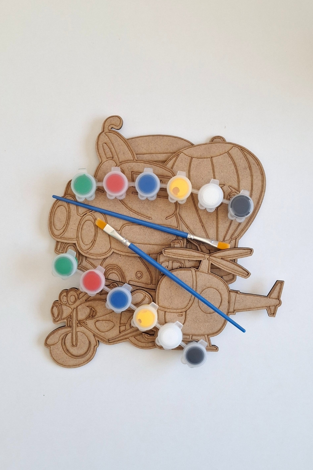 Boya, Eğlen, Keşfet - Çocuklar İçin Eğitici Taşıtlar 7 Parça Ahşap Boyama Seti