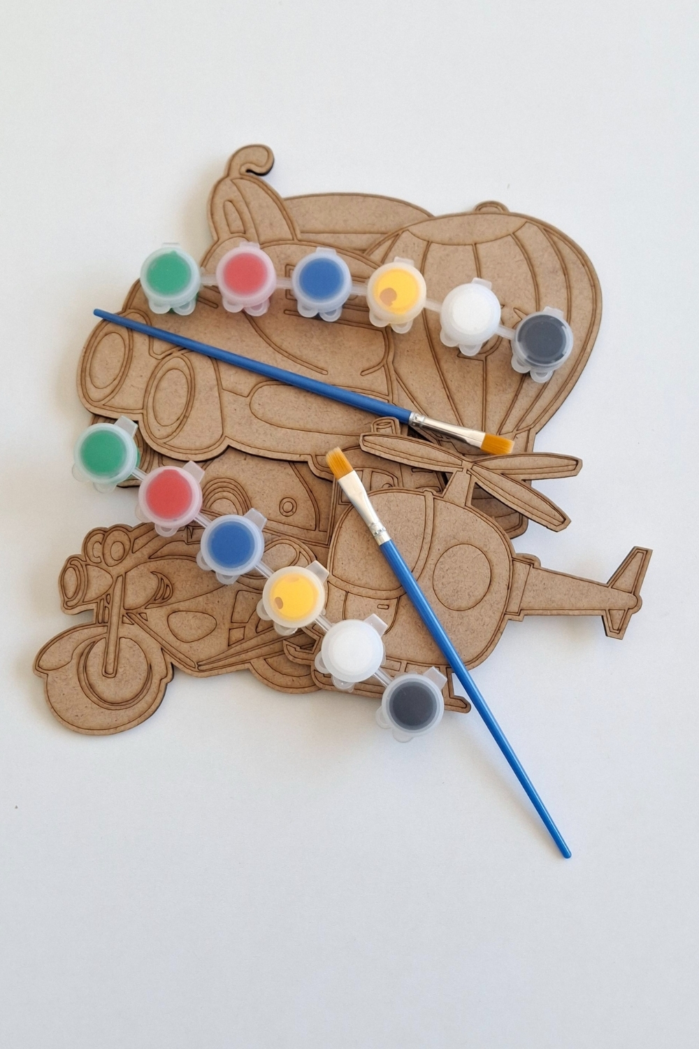 Boya, Eğlen, Keşfet - Çocuklar İçin Eğitici Taşıtlar 7 Parça Ahşap Boyama Seti