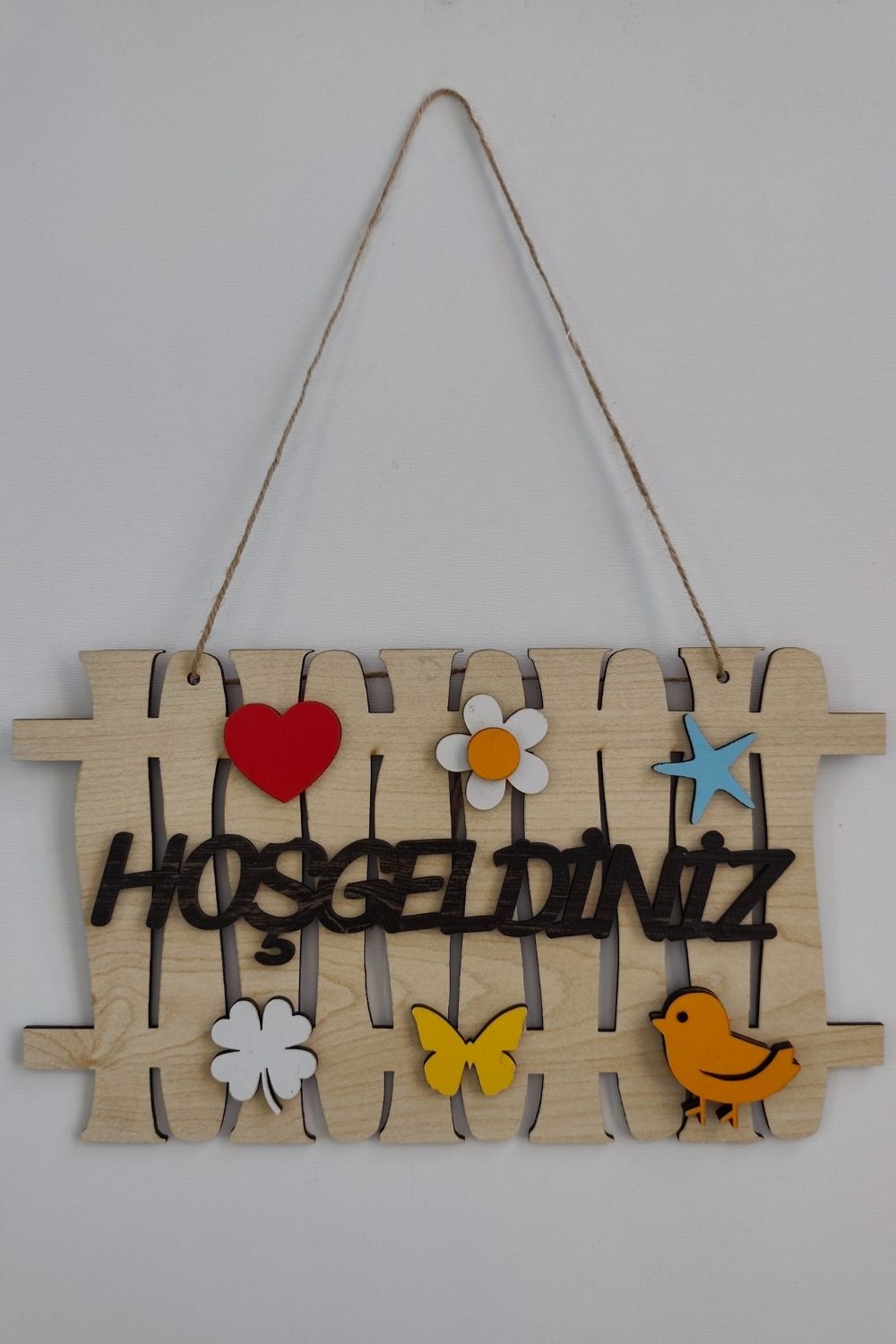 Hoşgeldiniz Yazılı Bahçe Çiti Mdf Lazer Kesim Kapı ve Duvar Süsü - Akçaağaç Ahşap