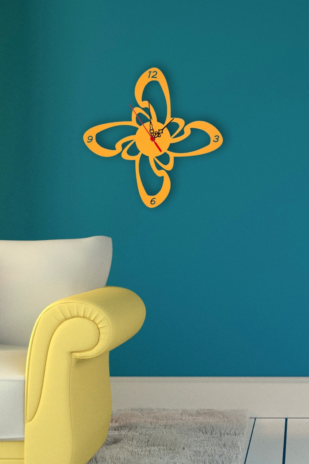 Kutaydan Şekilli Birinci Sınıf Lazer Kesim Mdf Duvar Saati - Turuncu