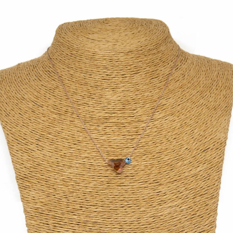 Swarovski® Smoked Topaz Nazarlı Kalpli 925 Ayar Gümüş Kolye