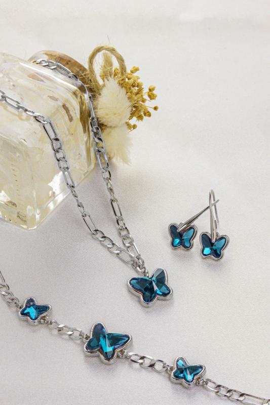 Swarovski Butterfly Taşlı Gümüş Kaplama Figaro Zincirli Kelebek Set
