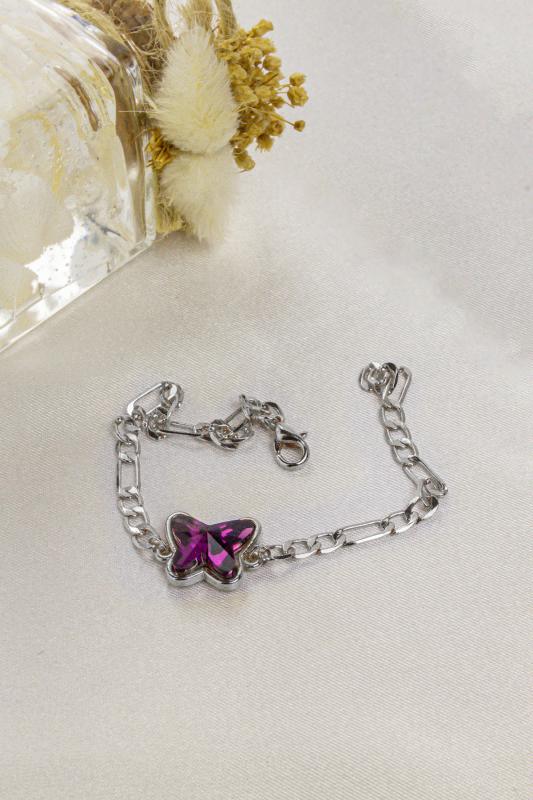 Swarovski Butterfly Taşlı Gümüş Kaplama Figaro Zincirli Kelebek Bileklik