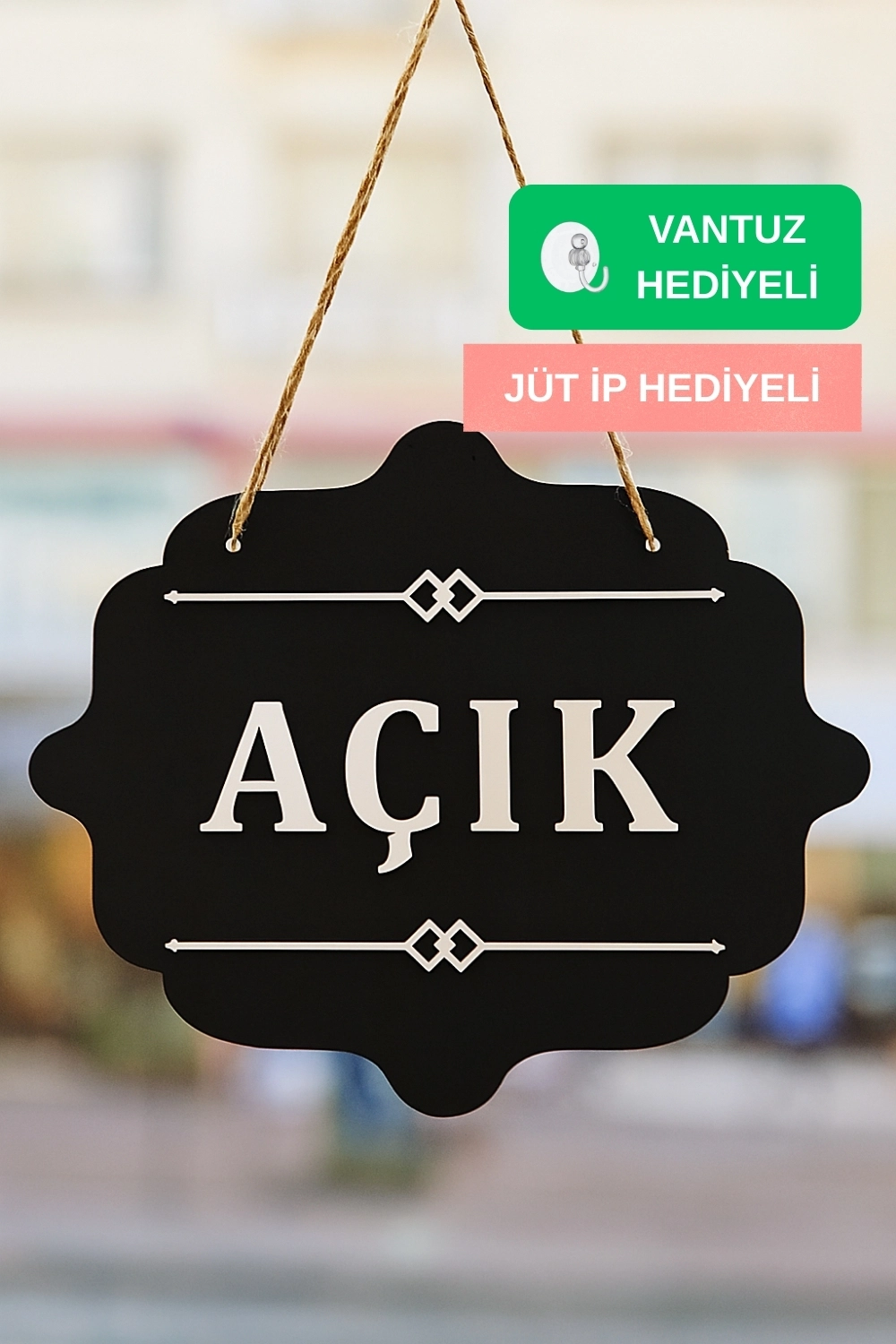 Ahşap Dekoratif Kesim Açık-Kapalı Yazısı - Siyah