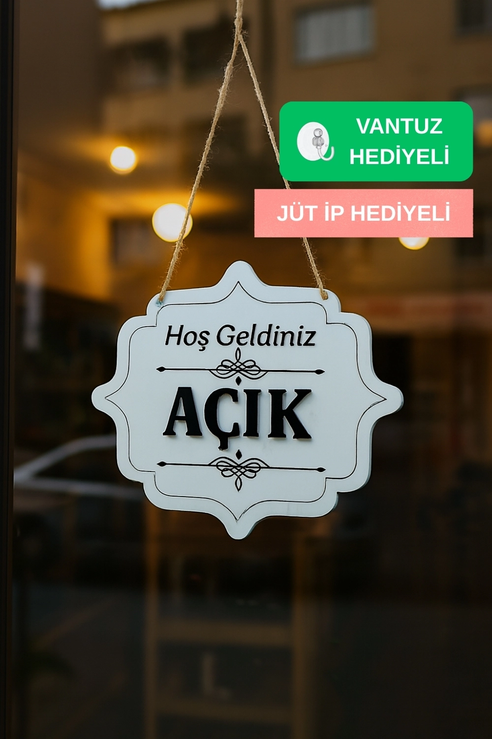 Ahşap Dekoratif Kesim Açık-Kapalı Yazısı - Beyaz