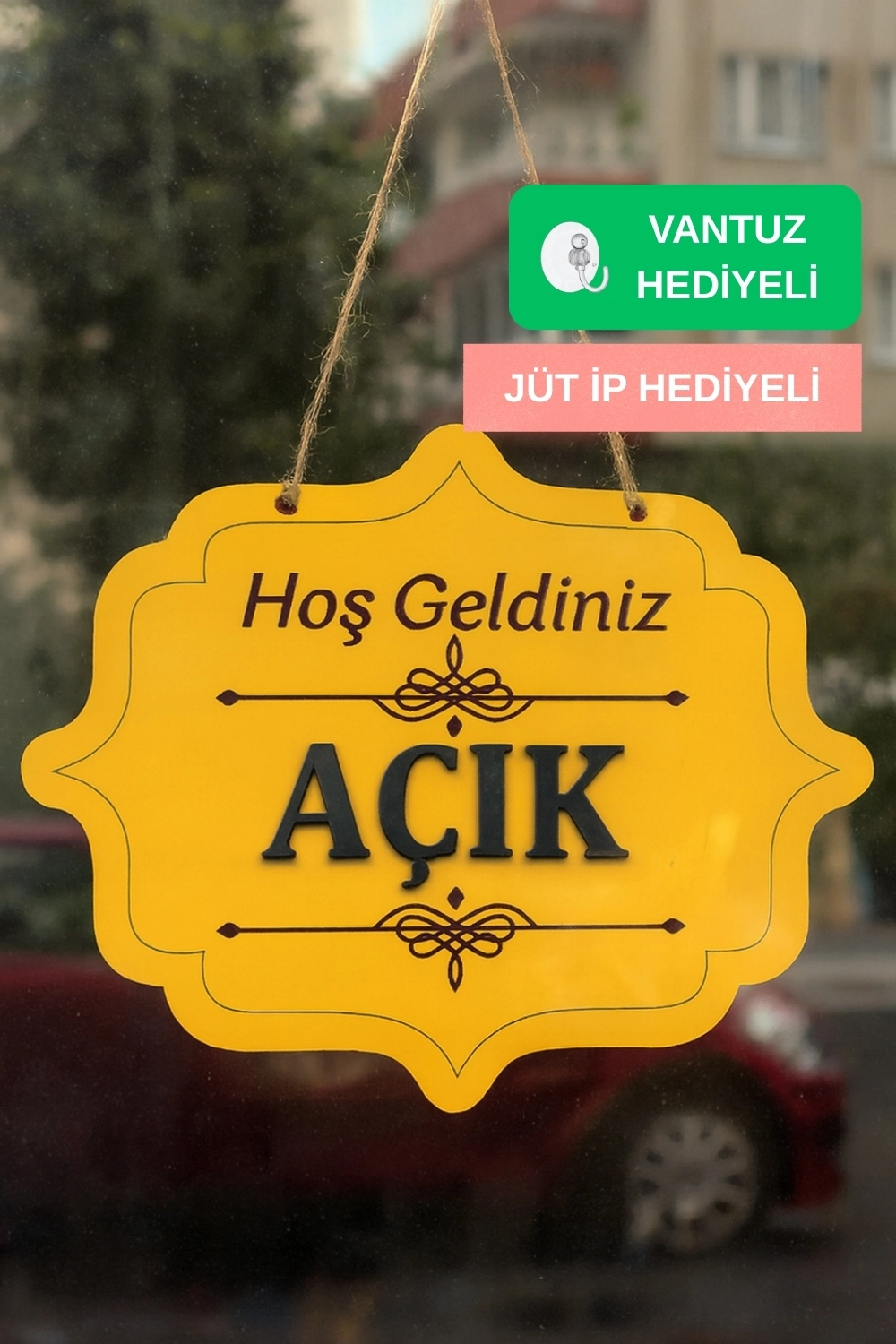 Ahşap Dekoratif Kesim Açık-Kapalı Yazısı - Turuncu