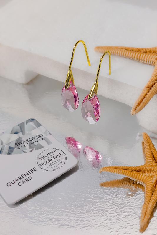 Swarovski Taşlı 6128 Xilion Damla Küpe - Light Rose