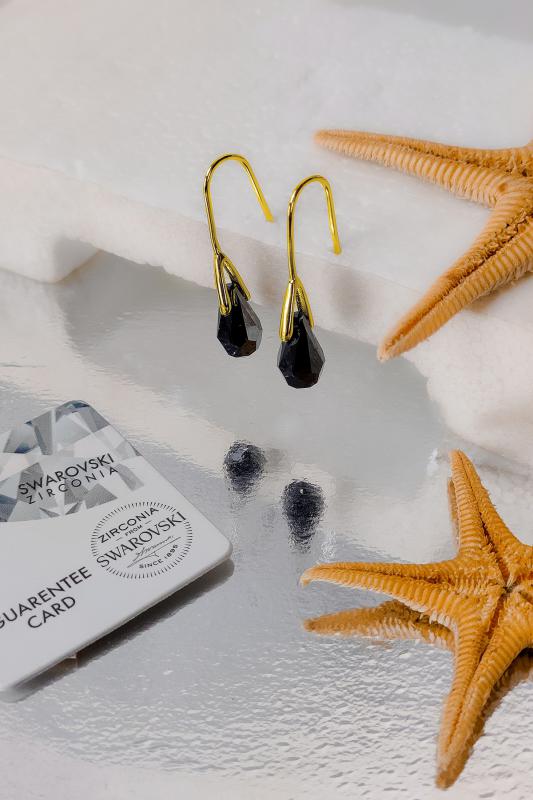 Swarovski Taşlı 6600 Classıc Drop Küpe - Jet