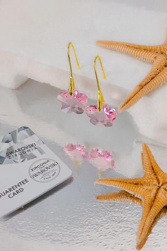 Swarovski 6744 Taşlı Flower Küpe - Light Rose