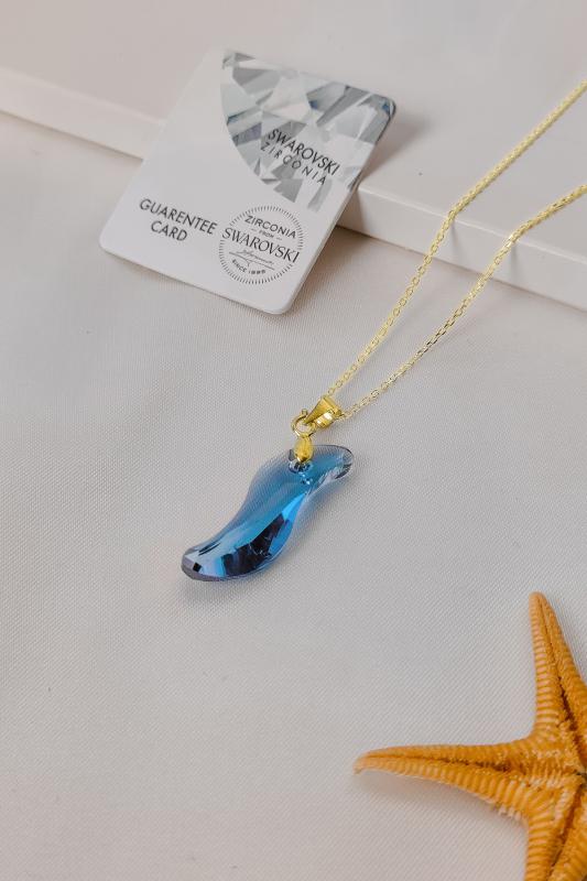 Swarovski Taşlı 6525 Wawe Dalga 925 Ayar Gümüş Kolye - Aquamarine