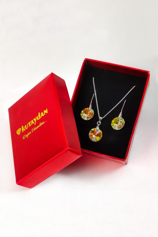 Swarovski Taşlı 6525 Wawe Dalga Küpe ve Kolye Set - Amethys