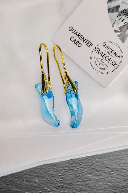 Swarovski Taşlı 6525 Wawe Dalga Küpe ve Kolye Set - Aquamarine