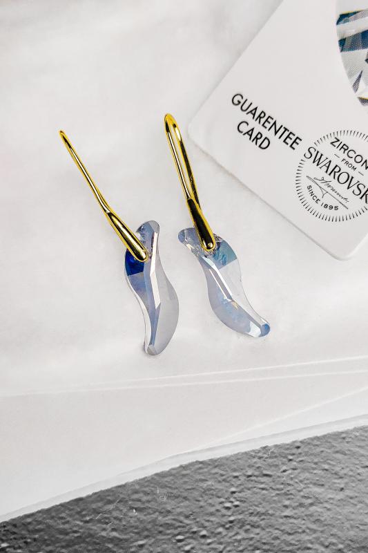 Swarovski Taşlı 6525 Wawe Dalga Küpe ve Kolye Set - Blue Denim