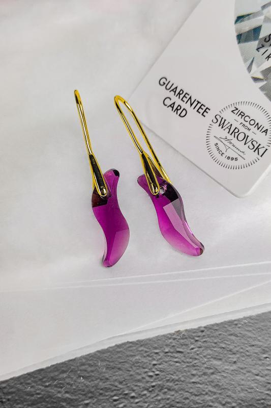 Swarovski Taşlı 6525 Wawe Dalga Küpe - Amethys
