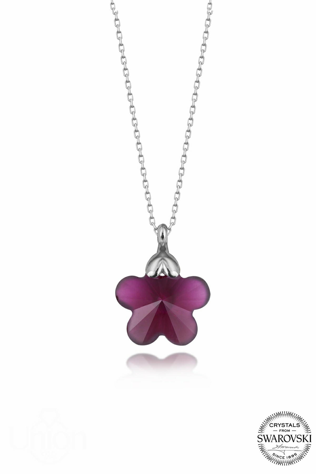 Kutaydan SWR Crystal 12 mm Fushia Çiçek Kadın Gümüş Kolye