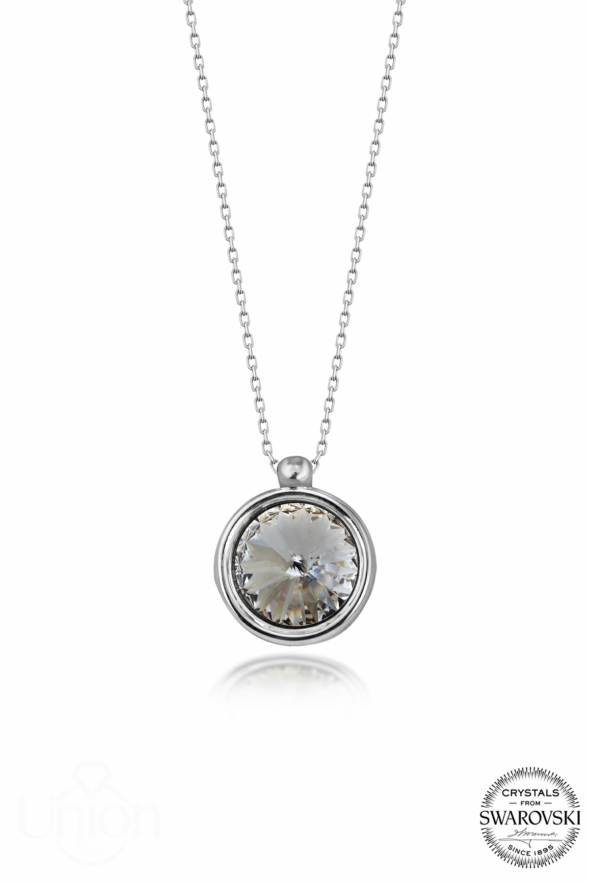 Kutaydan SWR Crystal 8 mm Çerçeveli Yuvarlak Kadın Gümüş Kolye