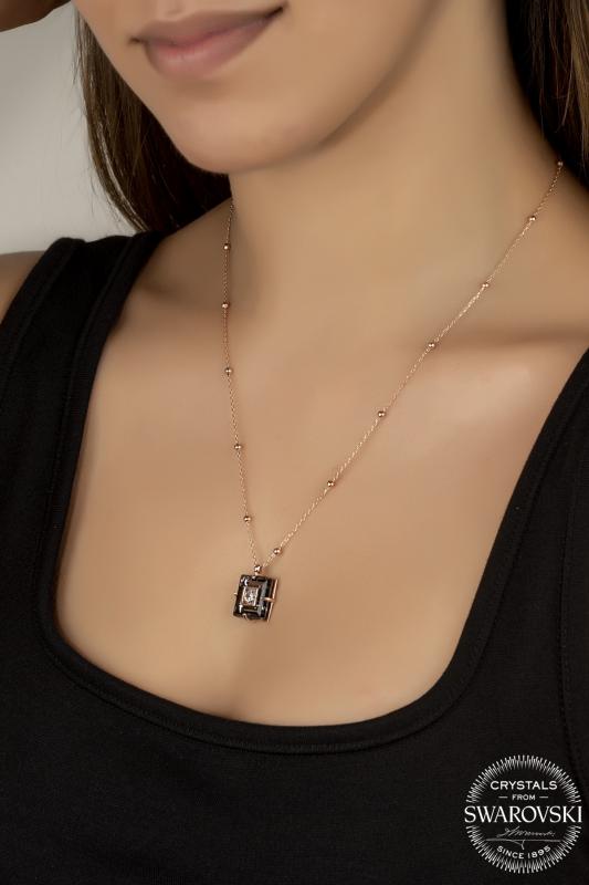 Kutaydan SWR Crystal 16 mm Hematit Kadın Gümüş Kolye - Rose Kaplama