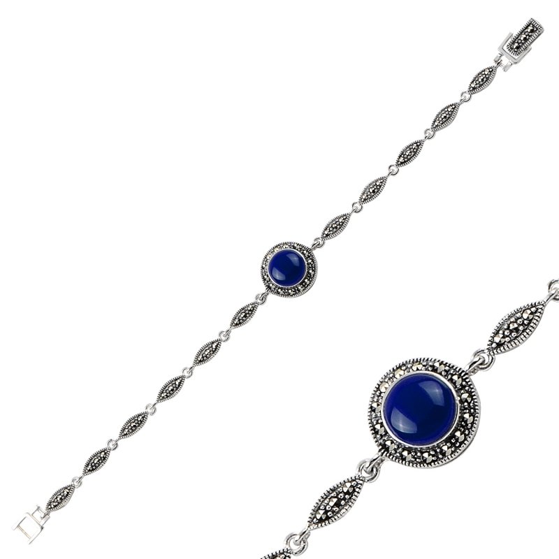 Gümüş Markazit & Doğal Taşlı Bileklik-Lapis lazuli