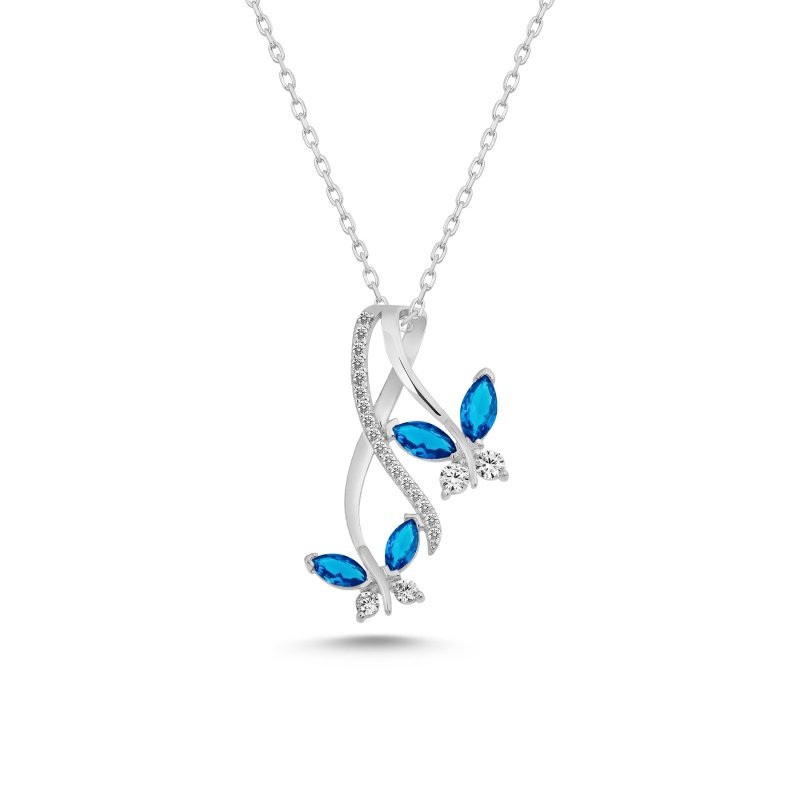 Gümüş Kelebek Kolye-Akuamarin zirkon (açık mavi)
