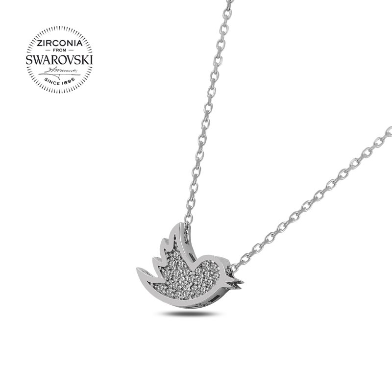 Gümüş Swarovski Zirconia Taşlı Kuş Kolye