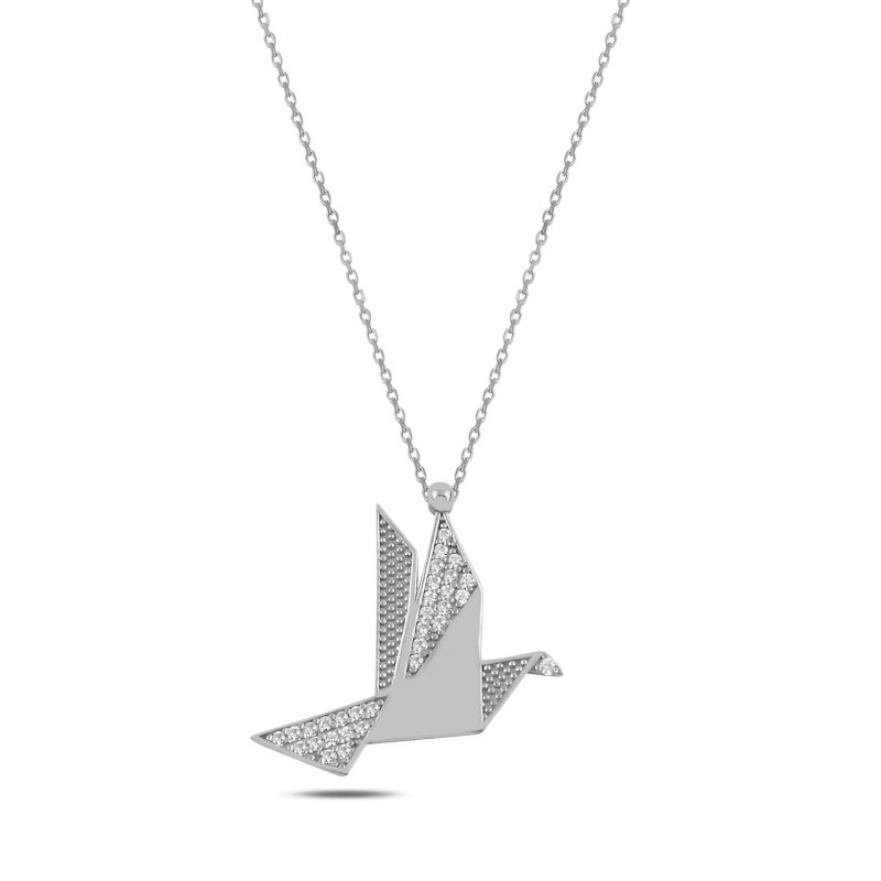 Gümüş Origami Anka Kuşu Zirkon Taşlı Hayalet Kolye